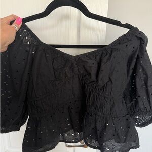 a new day Black Eyelet Off-Shoulder Blouse